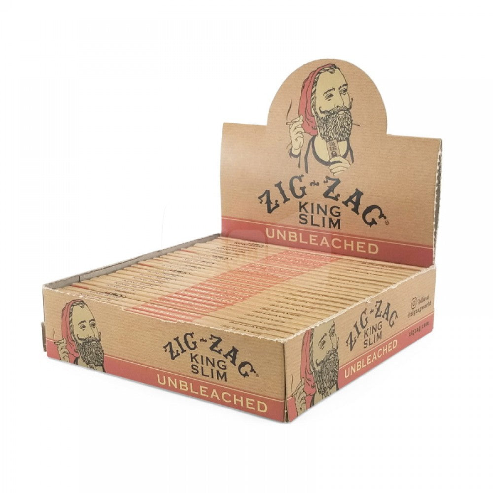Zig Zag unbleached king slim size rolling paper made from natural eco-friendly material with smooth slow burn performance.
