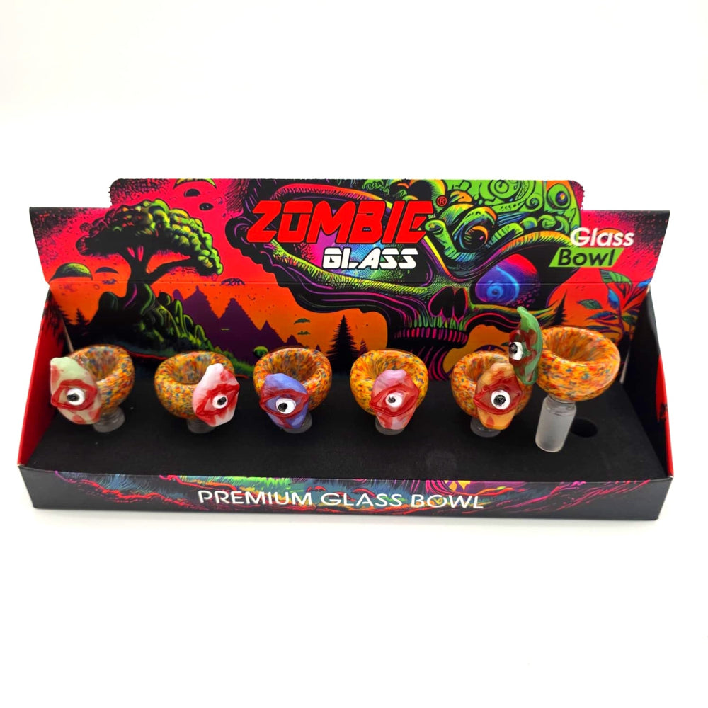 Set of 6 zombie glass bowls, 14mm male joint, durable heat-resistant glass accessories for water pipes