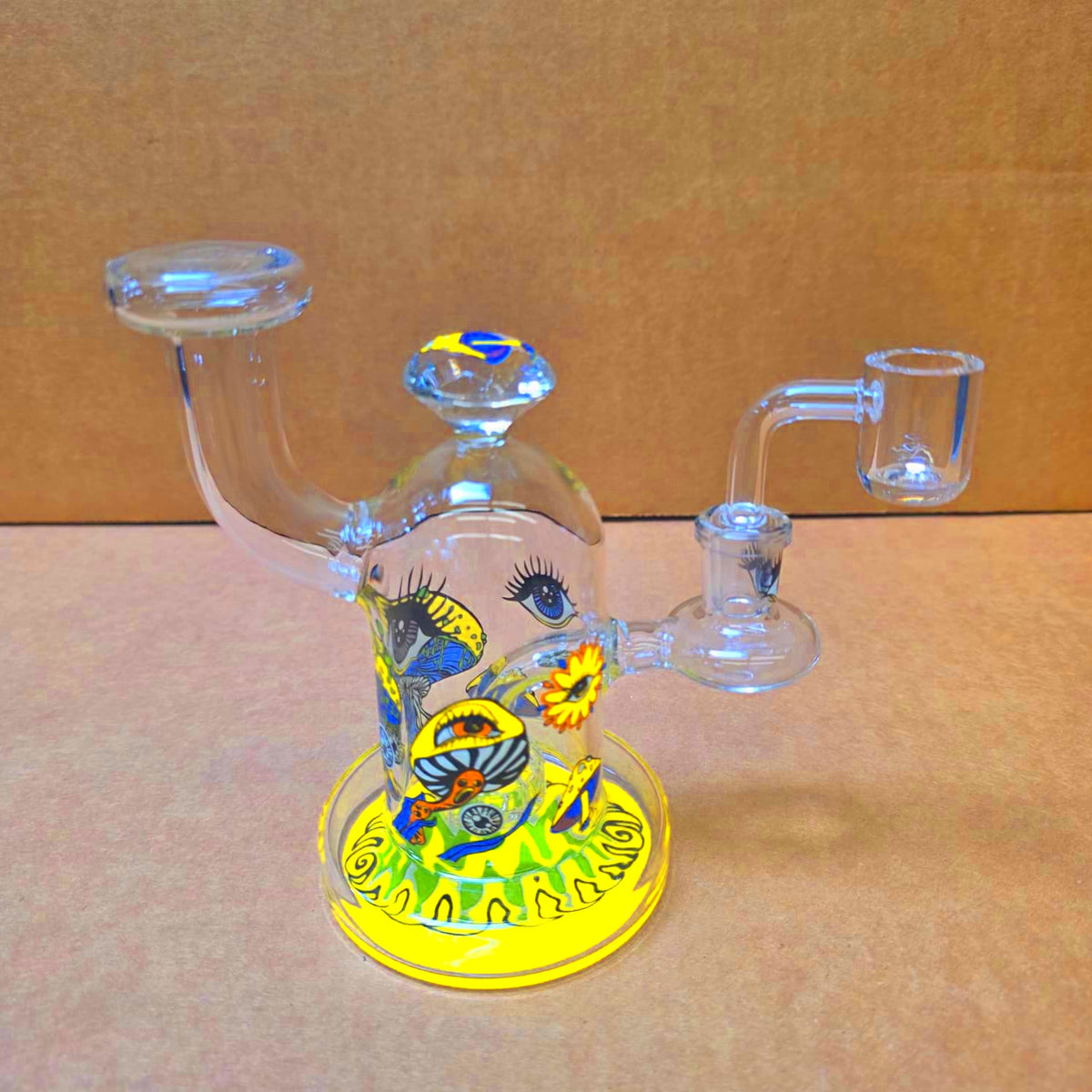 6'' Diamond Cut Top Decal Dab Rig Water Pipe With 14 MM Male Banger