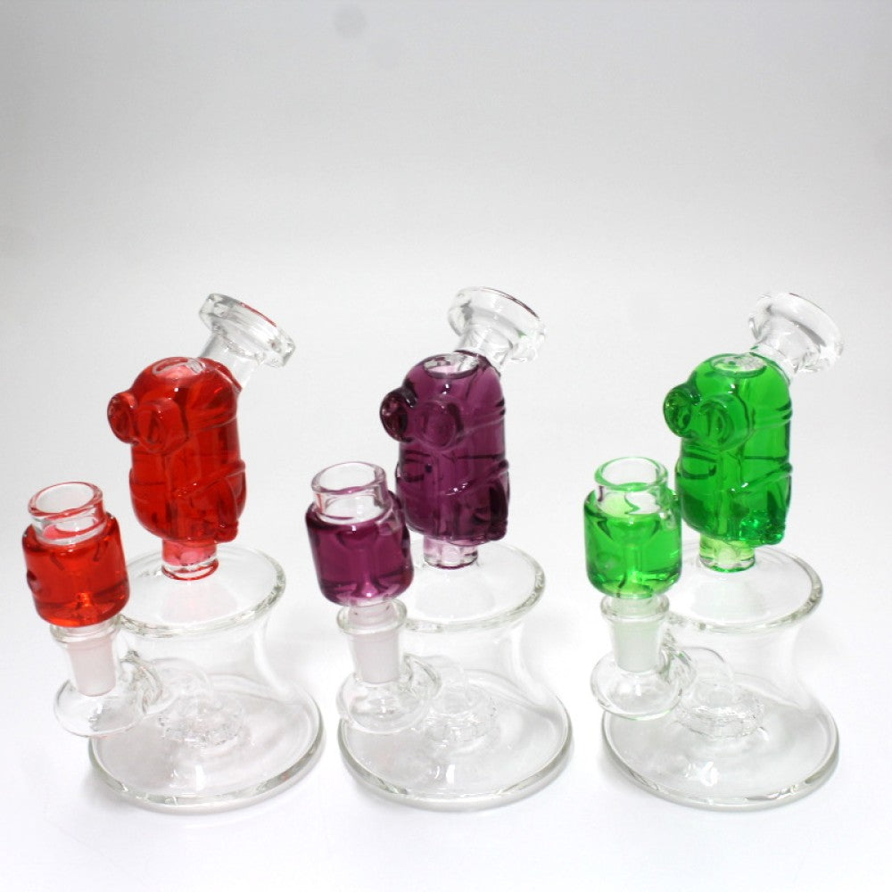 6'' Liquid Filled Character Design Dab Rig Water Pipe With Liquid Filled 14 MM Male Glass On Glass Bowl  6'' Liquid Filled Character Design Dab Rig Water Pipe With Liquid Filled 14 MM Male Glass On Glass Bowl