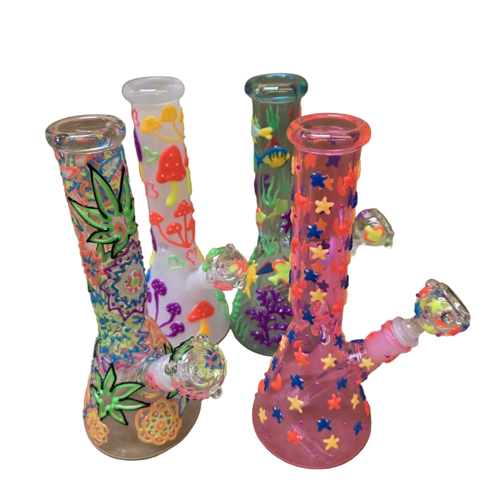 10 inches glow in the dark fancy art color water pipe
