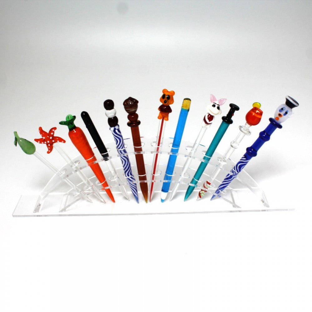 11.5'' Plastic Dabber Display With 12 Pcs Assorted Design Glass Dab Tool