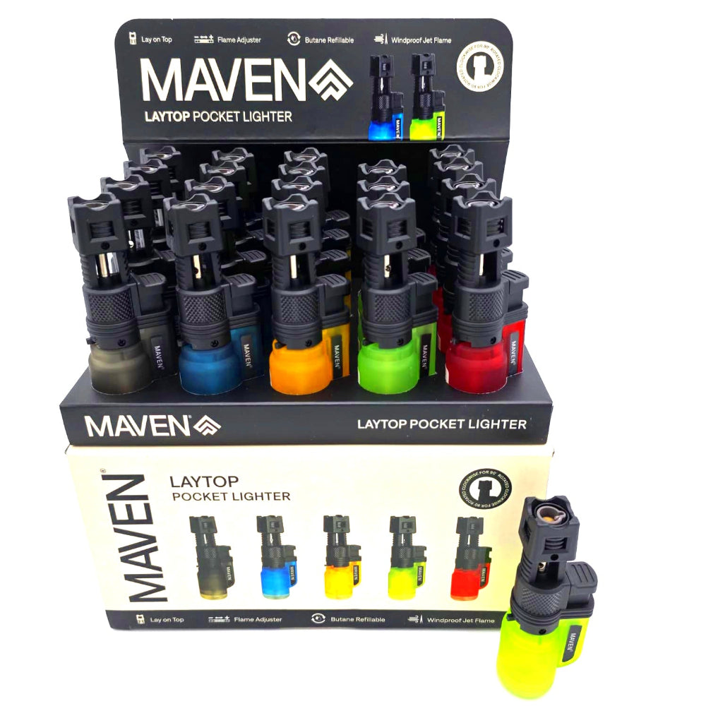 1173T Maven Laytop pocket lighter 20 pack, durable refillable lighters with reliable ignition and compact portable design for everyday use
