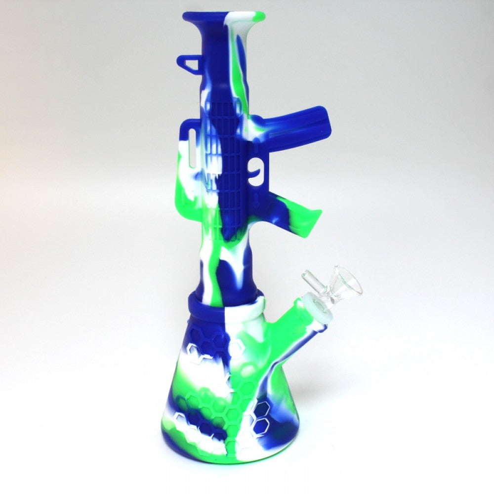 11'' Silicone Gun Shape Multi Color Water Pipe With 14 MM Male Bowl