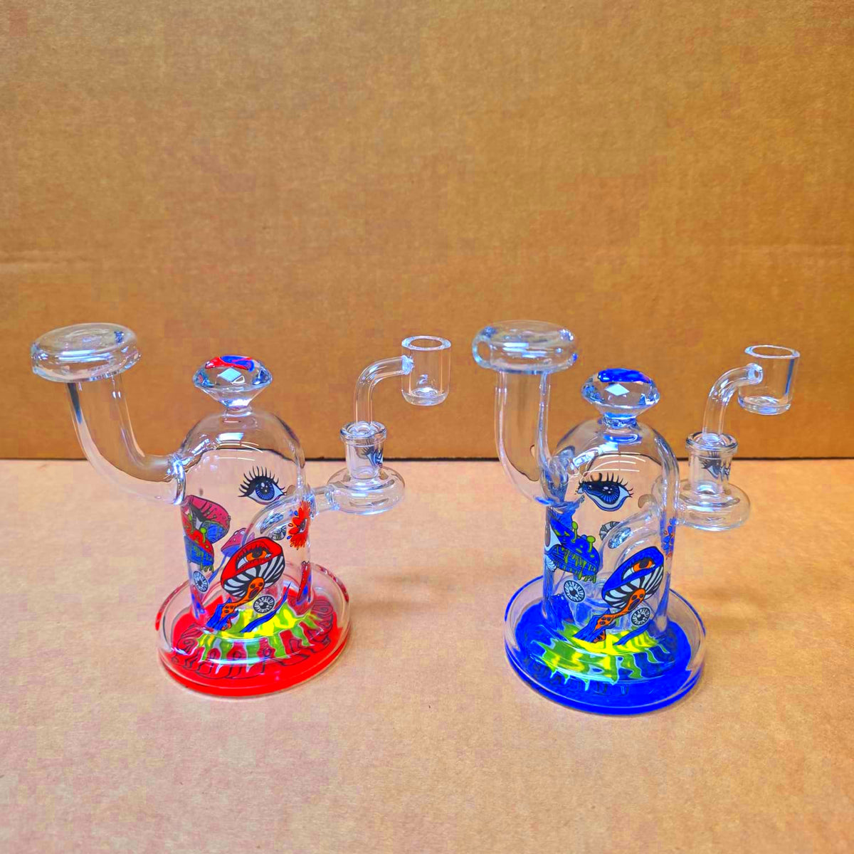 6'' Diamond Cut Top Decal Dab Rig Water Pipe With 14 MM Male Banger