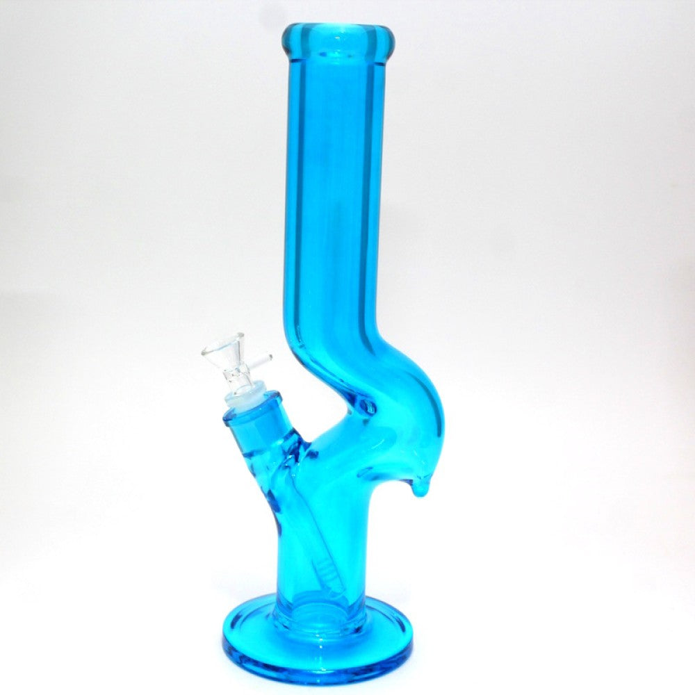 14'' Flat Bottom Solid Color Zig Zag Design Straight Heavy Duty Thick Glass Water Pipe G-G