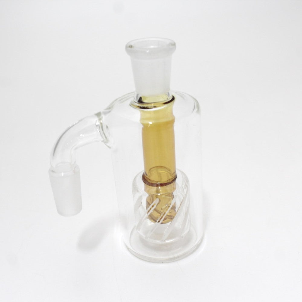 14mm ash catcher female to male glass adapter for bong, durable borosilicate accessory that traps ash, improves airflow, and keeps water pipe clean.