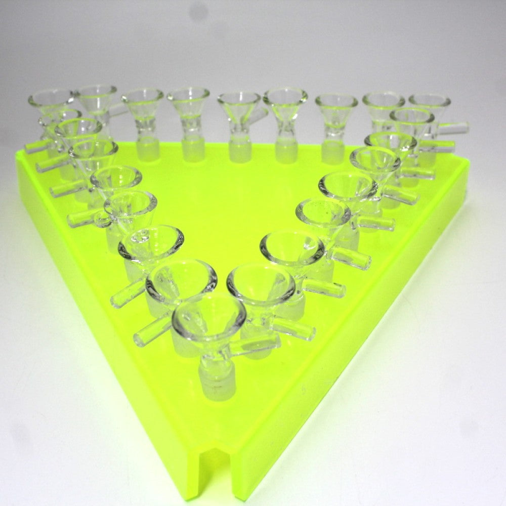 14MM male banger acrylic display stand with triangle design for holding multiple pieces in a neat and professional way.