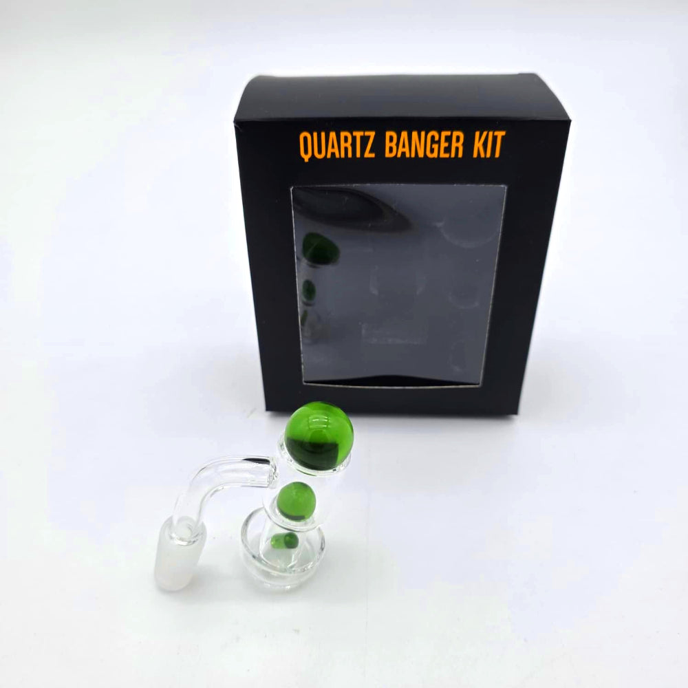 14mm male big base quartz banger complete kit with carb cap, durable heat-resistant quartz accessory for smooth and consistent dabbing performance.