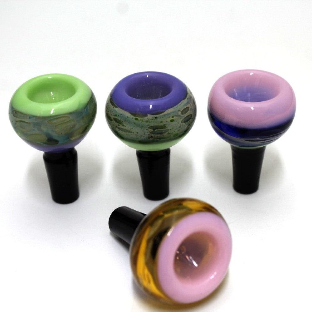 Colorful glass bowl 14MM male joint with strong heavy duty construction for long lasting use.