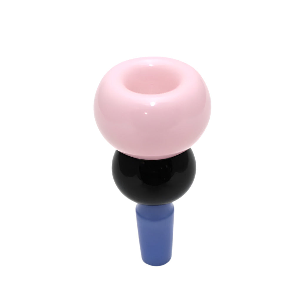 14mm male glass-on-glass bowl with double round design and multi color finish for smooth airflow and secure fitting.