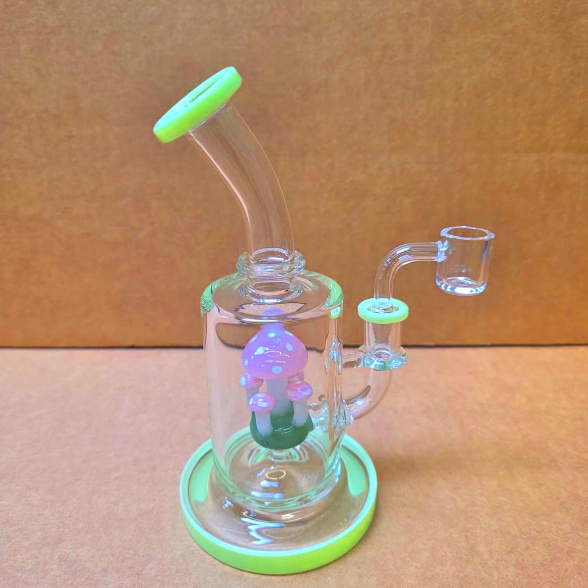 14mm male quartz banger fitted onto mushroom percolator water pipe