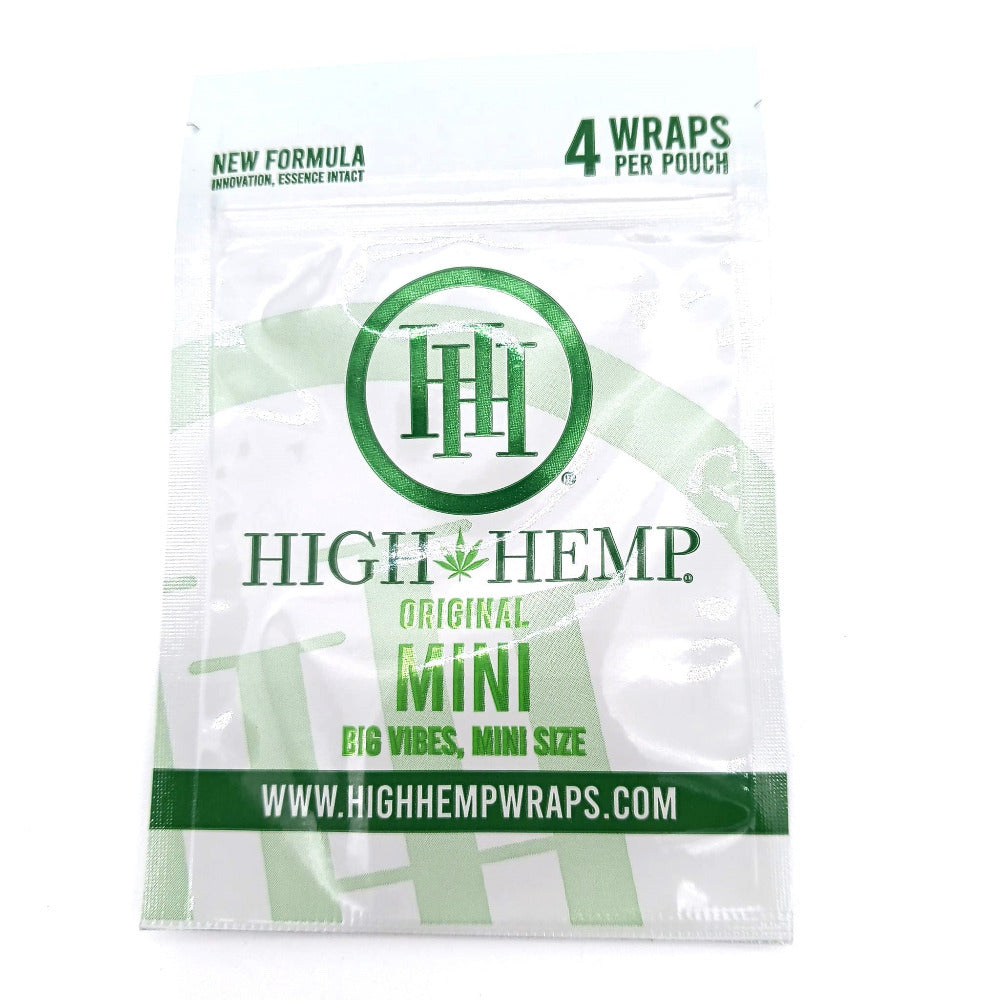 High Hemp Original Mini Wraps 15 pouch box with 4 wraps per pouch, crafted from natural hemp for a clean burn, smooth draw, and convenient rolling experience.