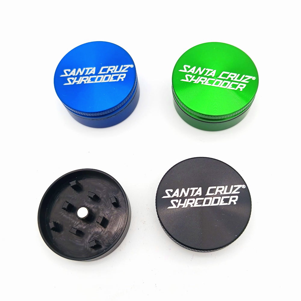 2 Part Santa Cruz Shredder style aluminium grinder small size with sharp diamond teeth, durable metal body, and compact portable design.