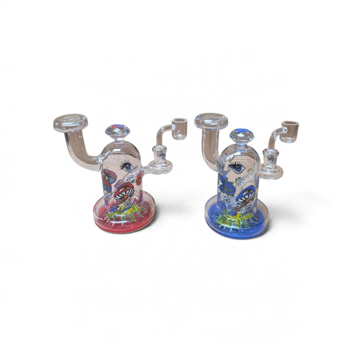 6'' Diamond Cut Top Decal Dab Rig Water Pipe With 14 MM Male Banger