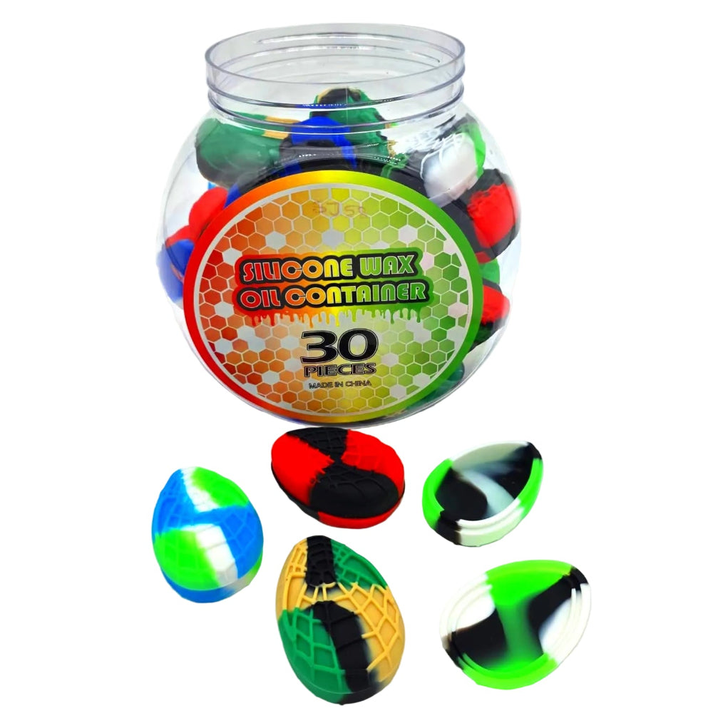 22ml silicone spider face design containers 30pcs in jar pack made from durable non-stick silicone for portable concentrate storage.