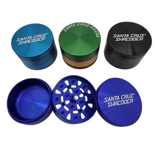 Large 3-piece Santa Cruz grinder featuring durable construction, sharp grinding teeth, and a spacious chamber for smooth and efficient herb grinding.
