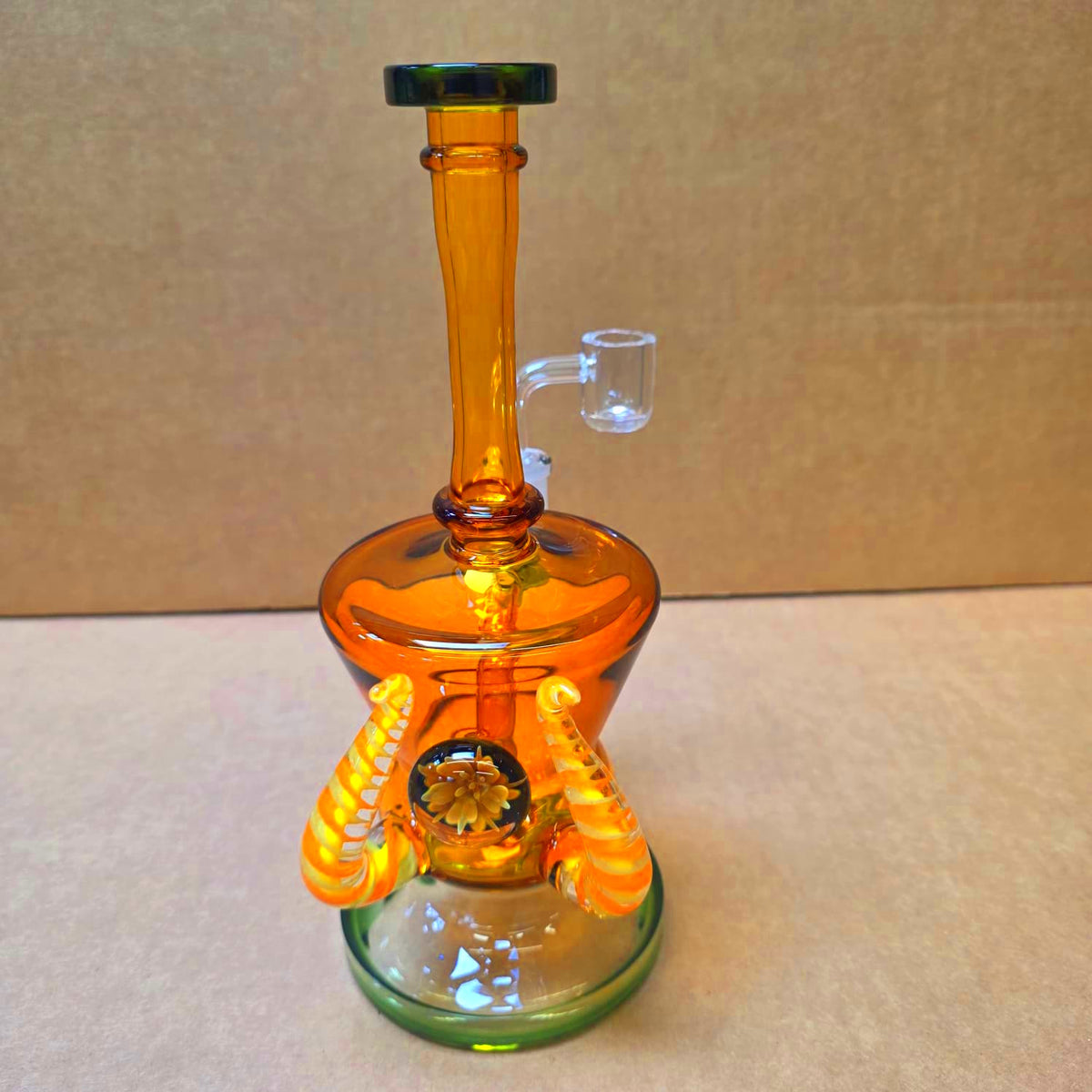 10'' Flat Bottom Colorful Flower Design Water Pipe With 14 MM Male Banger