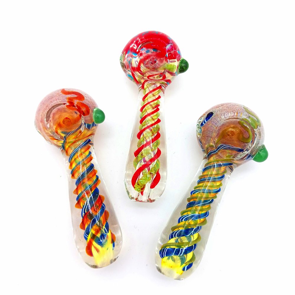 3" Fancy Swirl color Glass Hand Pipe