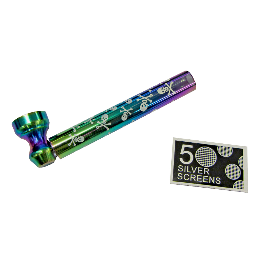 3" Fancy Print Rainbow Color Glass Pipe wit Metal Bowl & Screen