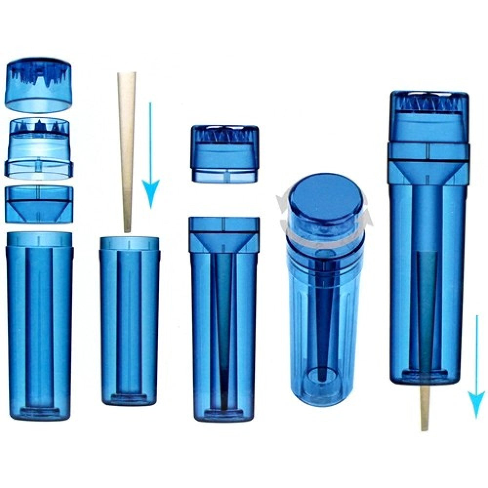 3-in-1 Flower Tower cone filler device with built-in grinder and herb storage container for quick, clean, and efficient preparation.