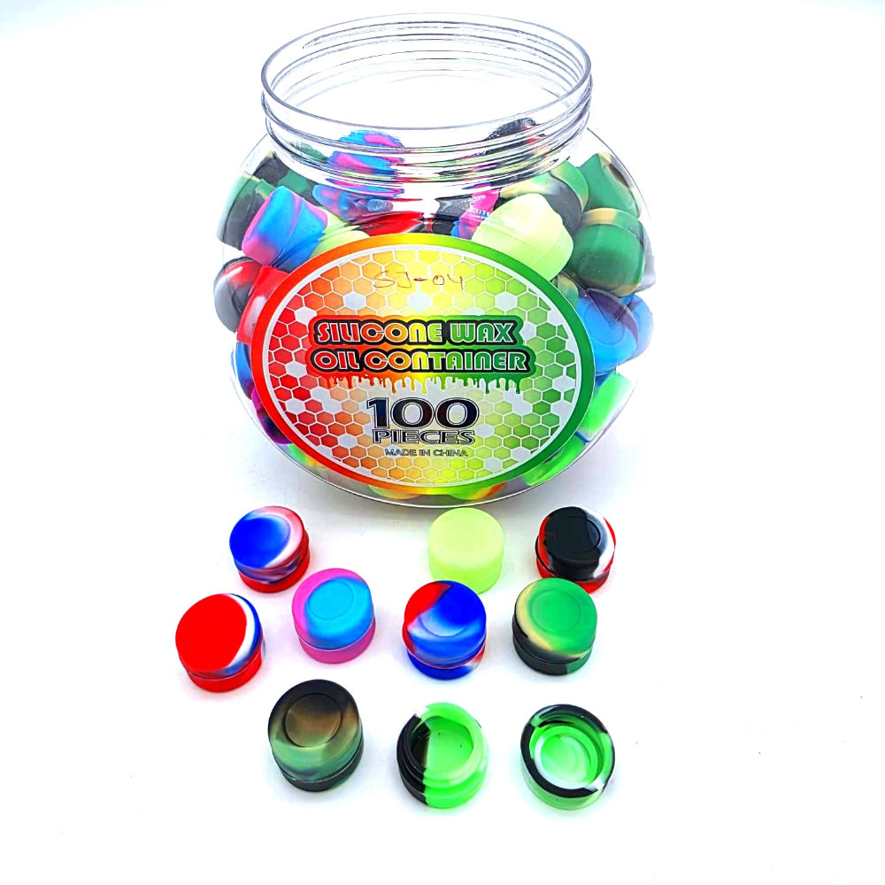 3ml silicone round containers 100pcs in jar pack made from durable non-stick silicone for secure and portable concentrate storage.