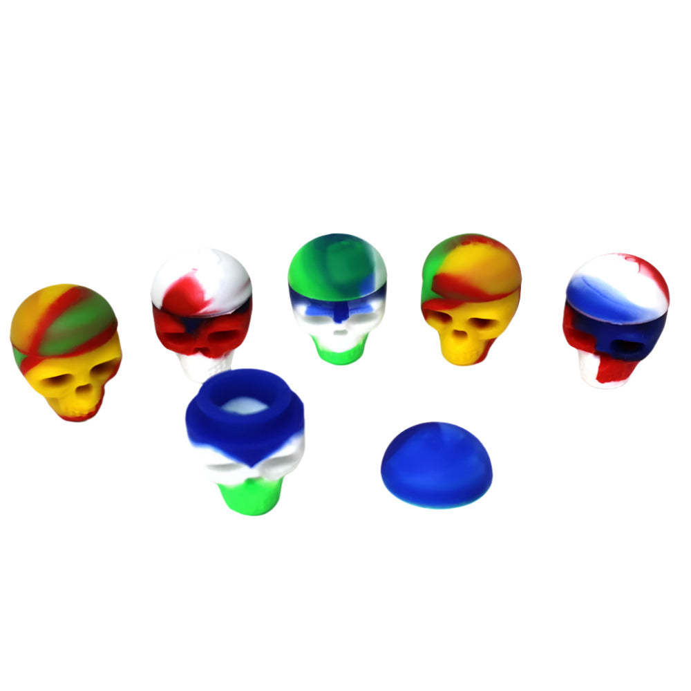 3 ML multi-color silicone skull design container, compact and durable airtight storage box for small items, travel use, and daily organization.