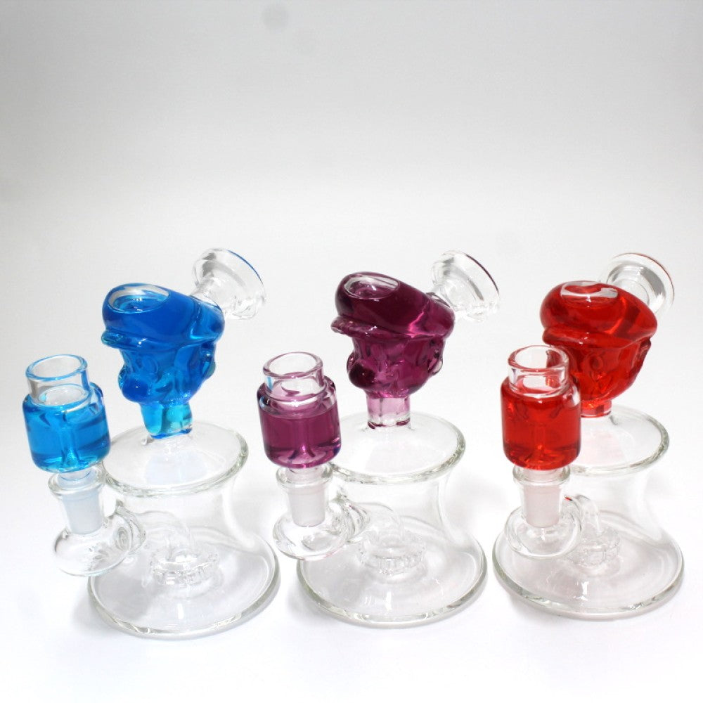 5.5'' Liquid Filled Character Design Dab Rig Water Pipe With Liquid Filled 14 MM Male Glass On Glass Bowl