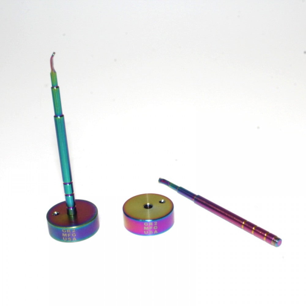 "Stylish 4'' titanium rainbow carb cap with dab tool, perfect for efficient vaporization."