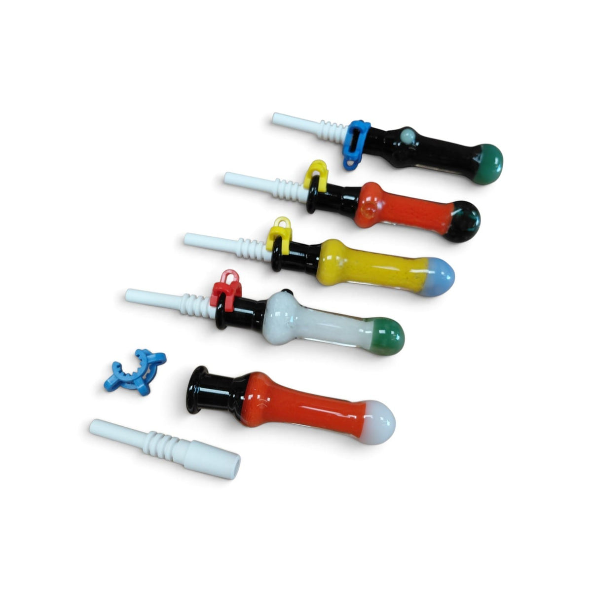 4-Inch Glass Multi Color NC Straw Kit with 14MM Ceramic Nail and Joint Clips