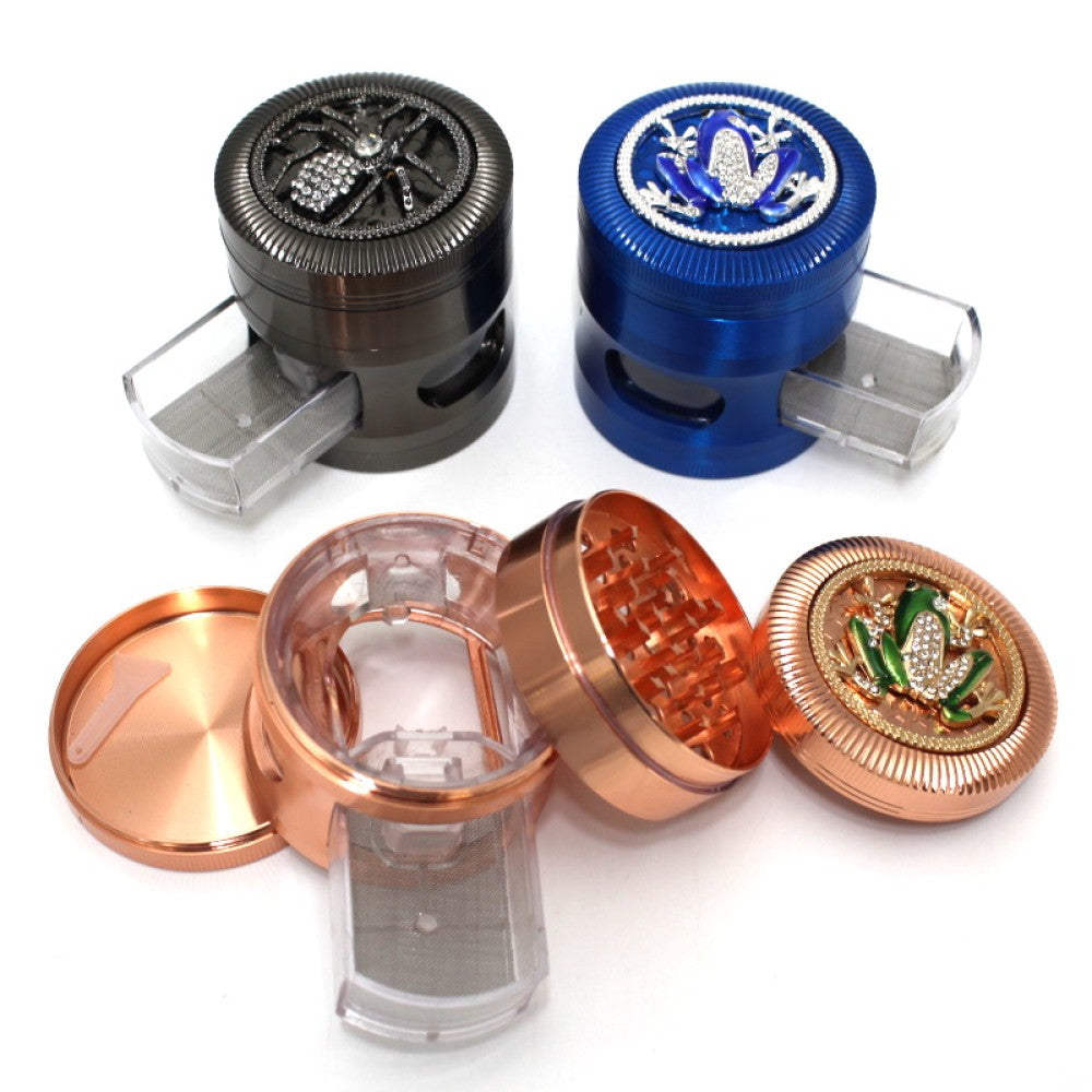 4 Layer Assorted Color Top Design Heavy Duty Grinder 63MM with drawer storage, sharp teeth, and durable metal body for smooth grinding use.