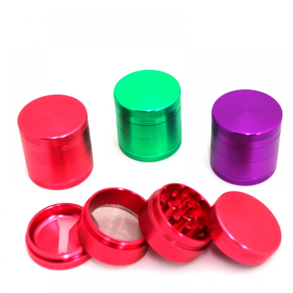 4 Part Assorted Solid Color Grinder 40MM with sharp diamond-cut teeth, magnetic lid, and durable metal body for smooth and easy grinding use.