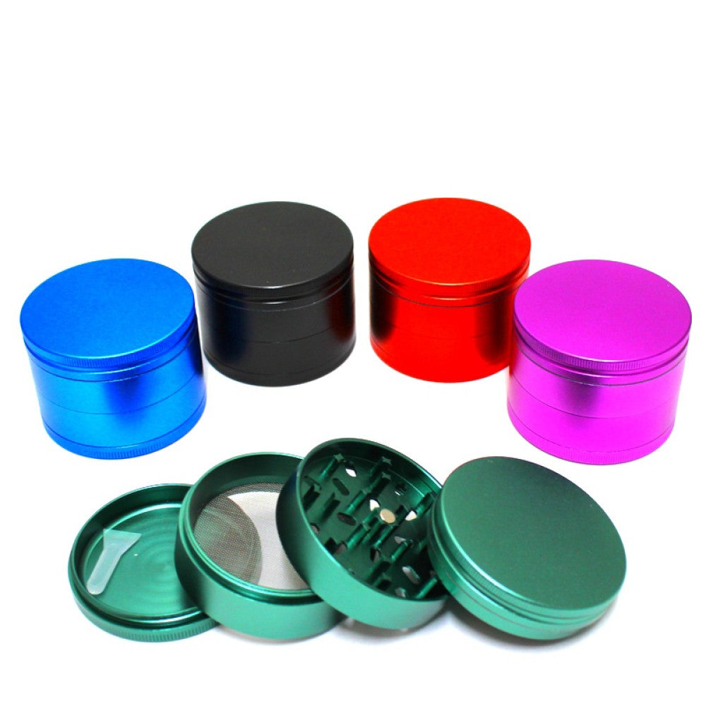 4 Part Assorted Solid Color Heavy Duty Grinder 75MM with sharp teeth, magnetic lid, and durable metal body for smooth and efficient grinding use.