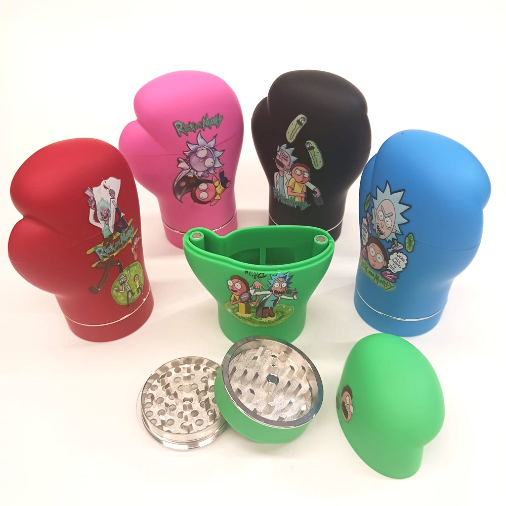 4 part boxing gloves design metal herb grinder, durable construction with sharp grinding teeth, compact and portable design for smooth grinding performance.