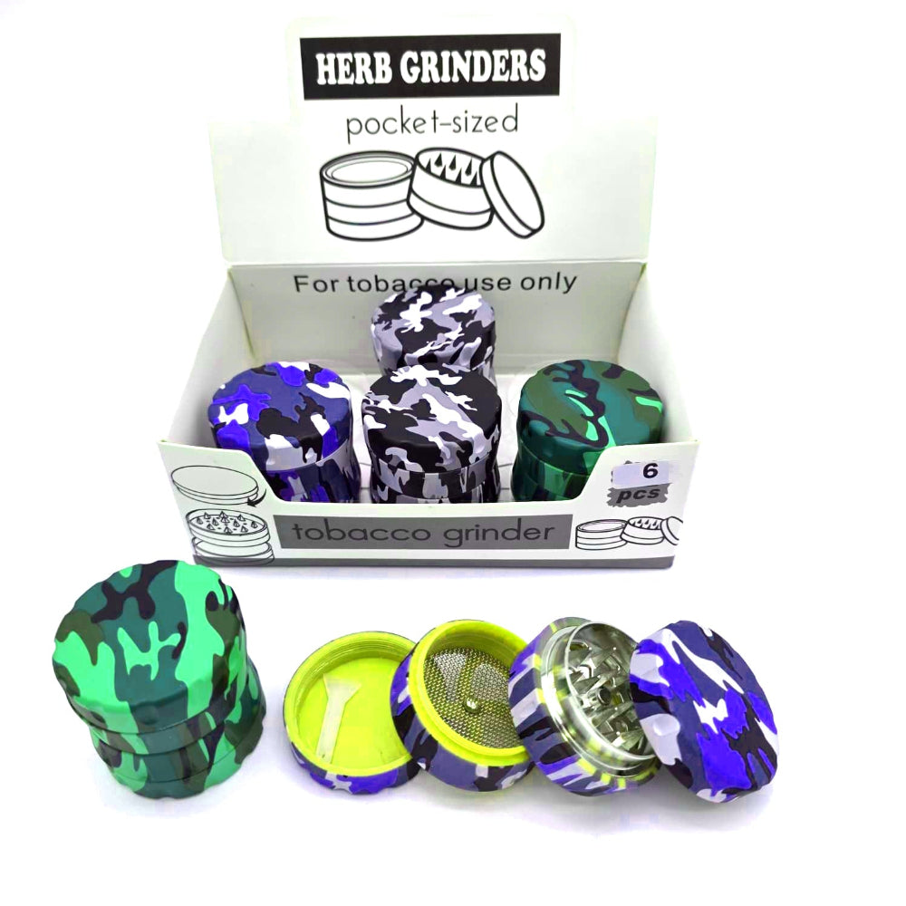 Set of 6 42mm 4-part camo color grinders, durable herb grinders with multi-chamber design for smooth and efficient grinding