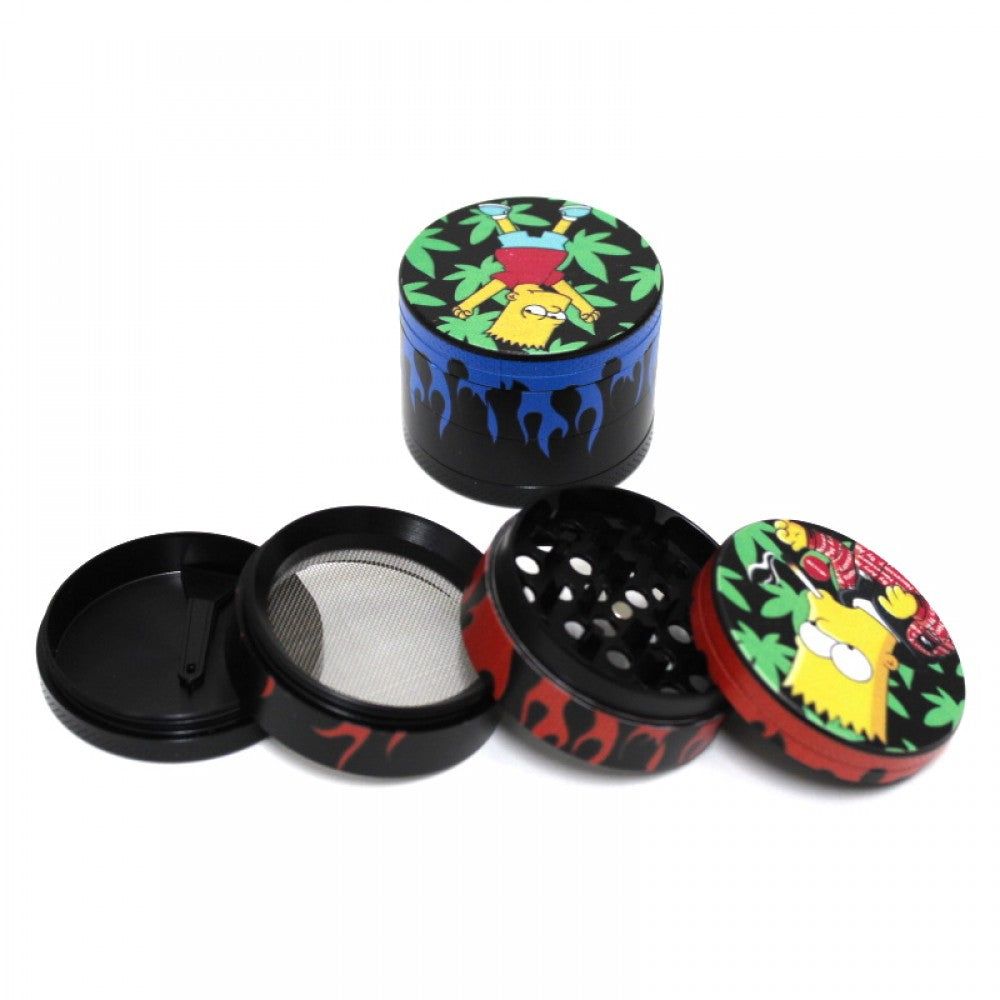 4 Part Decal Art Design Grinder 50MM with sharp diamond teeth, magnetic lid, pollen screen, and durable compact metal body for smooth grinding.
