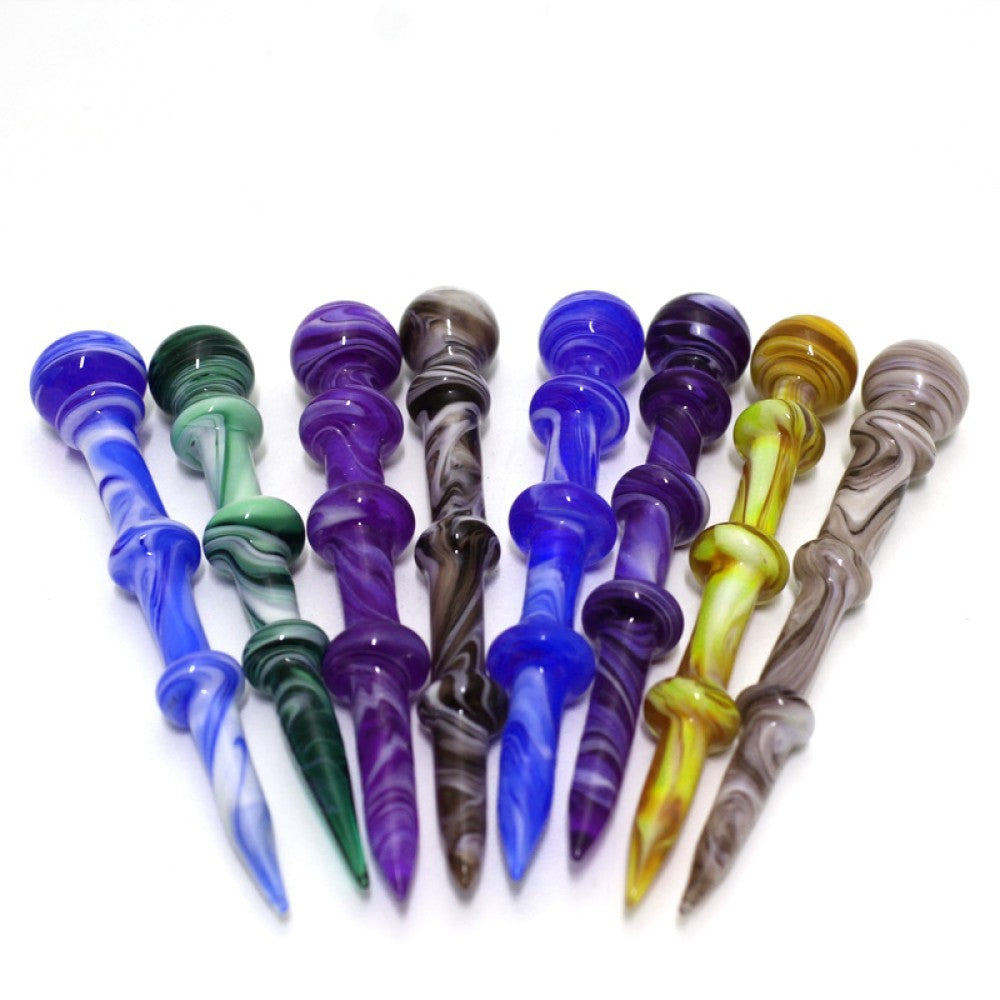 Stylish 4.5'' assorted color glass dab tool with a unique step design for easy handling.