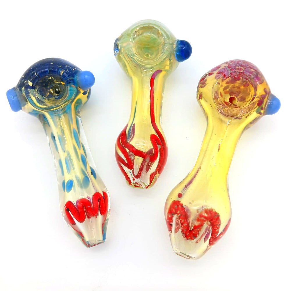 4.5"  See Through with Doted color heavy duty Glass Hand Pipe