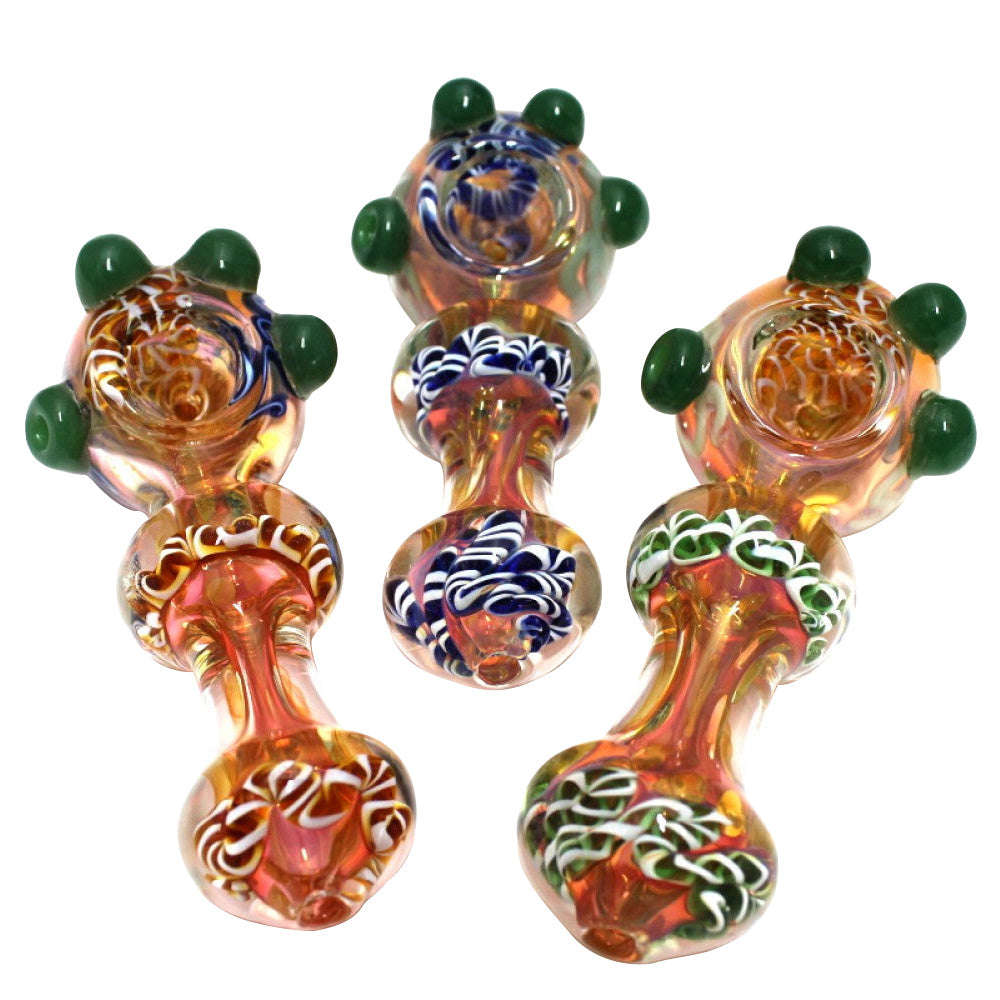 4.5'' Gold Fumed Green Cubed Design Heavy Duty Glass Hand Pipe