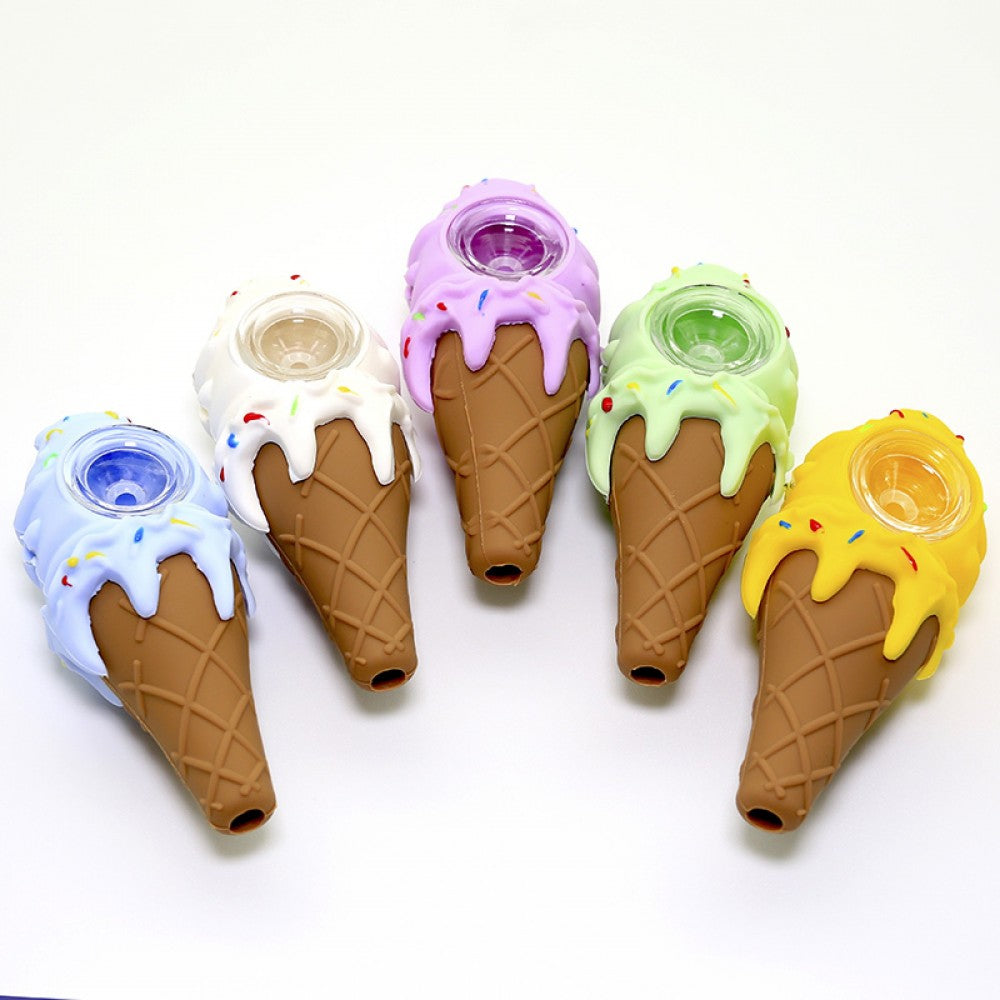 4.5'' Silicone 2 Part Ice Cream Shape Hand Pipe W / Glass Bowl