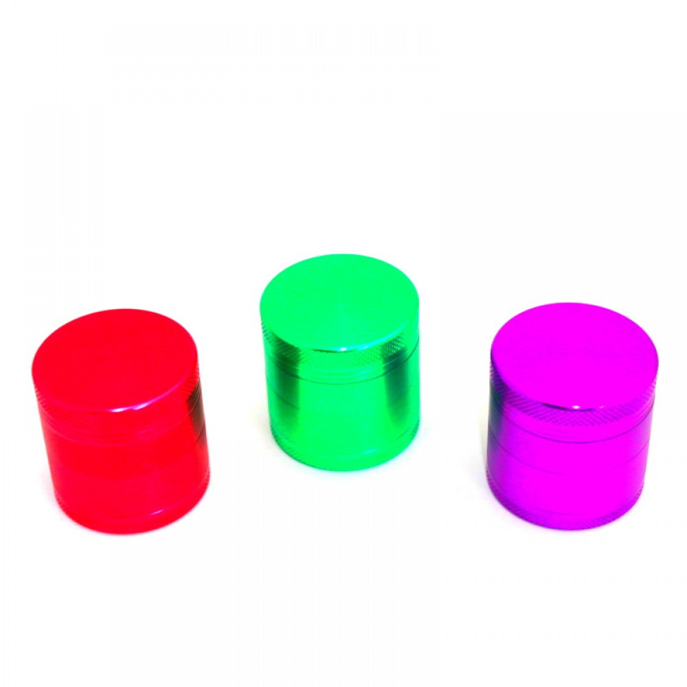 Compact 40MM 4 Part Solid Color Grinder featuring sturdy metal build, pollen screen, and storage chamber for smooth and efficient grinding.