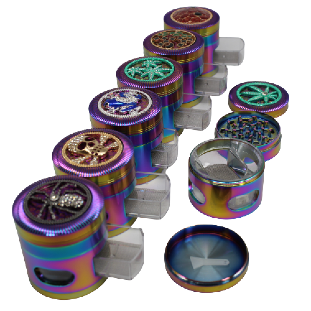 4 PART RAINBOW COLOR WITH WINDOW DESIGN GRINDER 63 MM