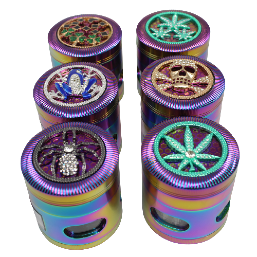 4 PART RAINBOW COLOR WITH WINDOW DESIGN GRINDER 63 MM