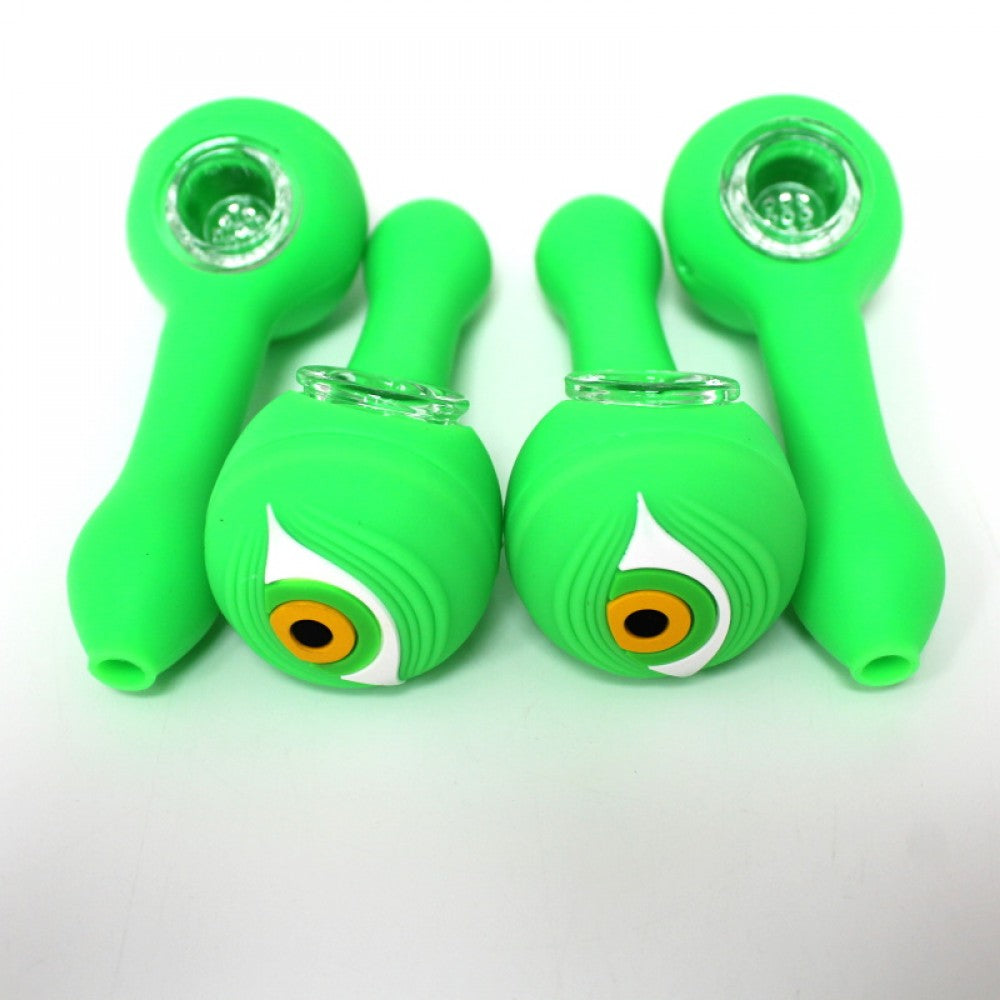 4'' Silicone Green Color Hand Pipe With Glass Bowl