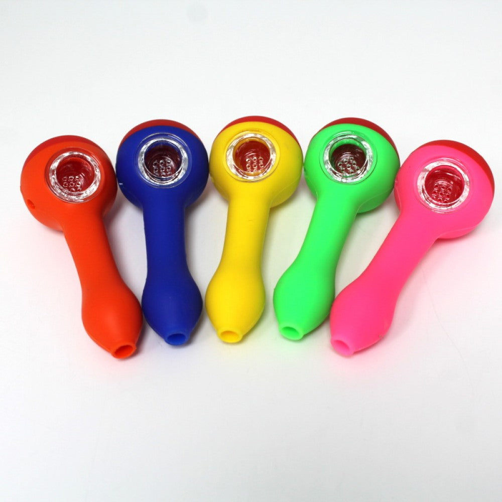 4'' Silicone Mixed Color Hand Pipe With Glass Bowl