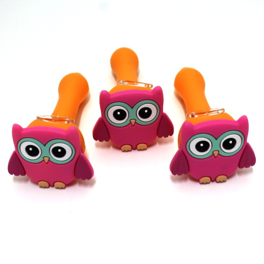 4'' Silicone Orange/Pink Color Hand Pipe With Glass Bowl