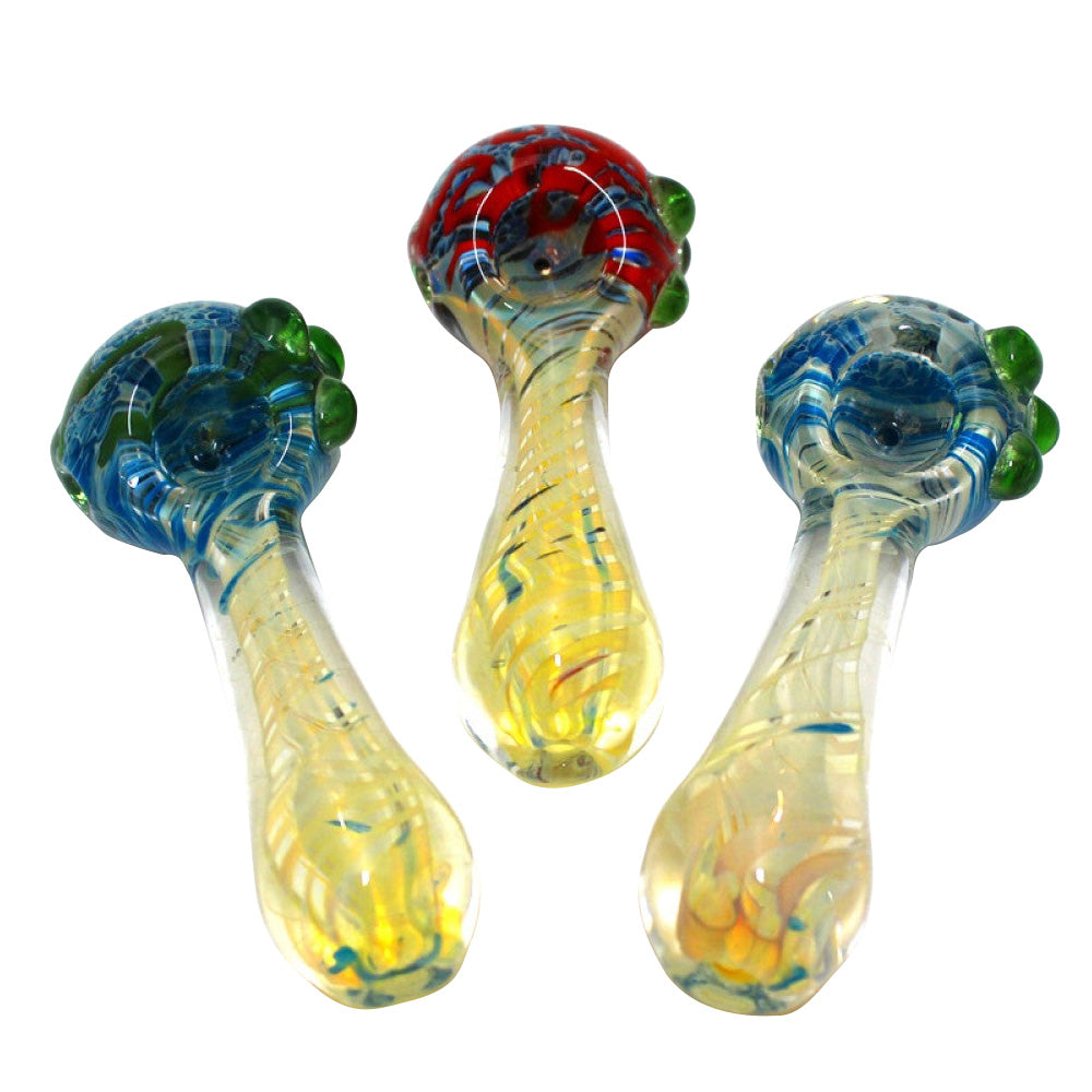 4'' Silver Fumed With Color Head Heavy Duty Glass Hand Pipe
