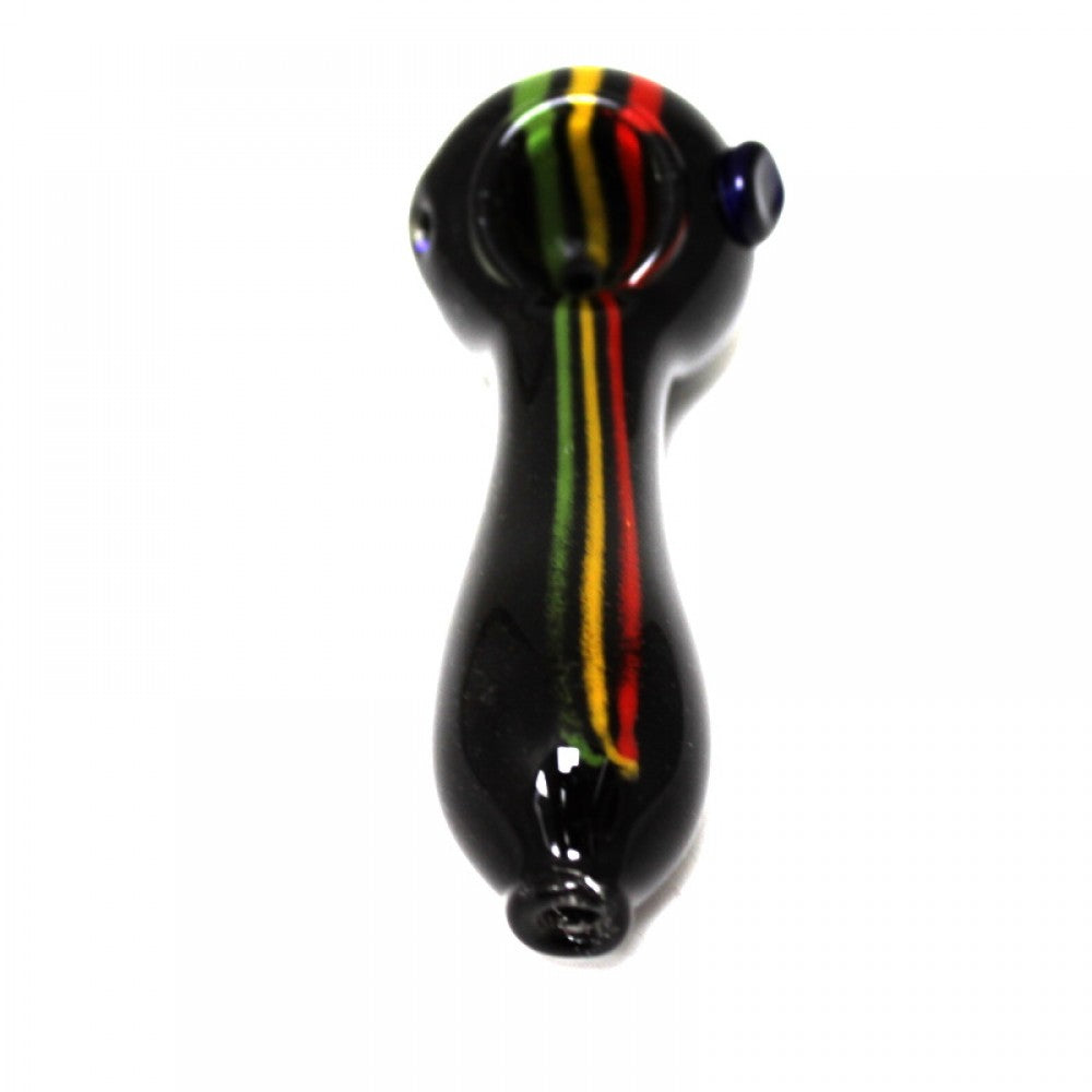4'' Solid Black With Rasta Color Heavy Duty Glass Hand Pipe