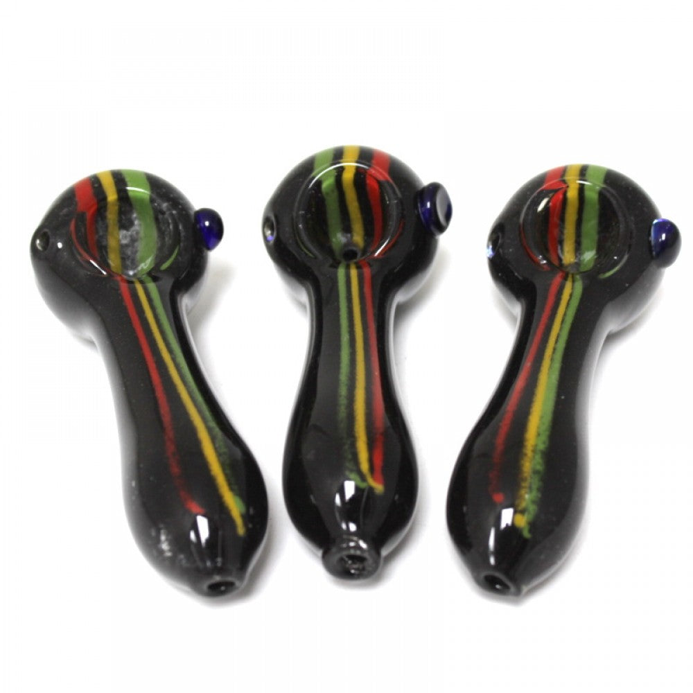 4'' Solid Black With Rasta Color Heavy Duty Glass Hand Pipe
