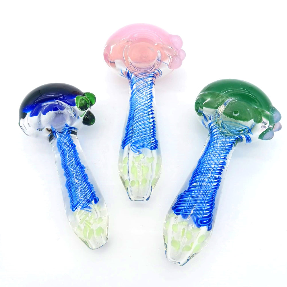 4" Color Head Swirl  Design Heavy Duty Glass Hand Pipe